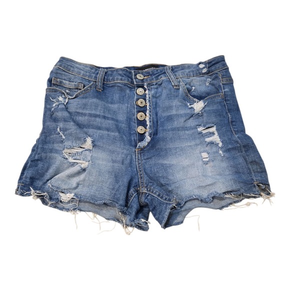 Vervet High Rise Distressed Jean Shorts Button Fly Size 30 Blue - Picture 1 of 7